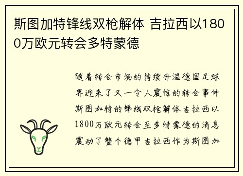 斯图加特锋线双枪解体 吉拉西以1800万欧元转会多特蒙德